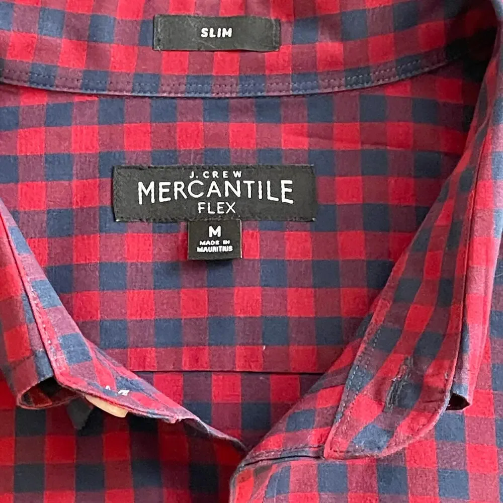 J‎ Crew Men's MEDIUM Mercantile Flex Checked Button Down Shirt Slim Fit CLEAN!